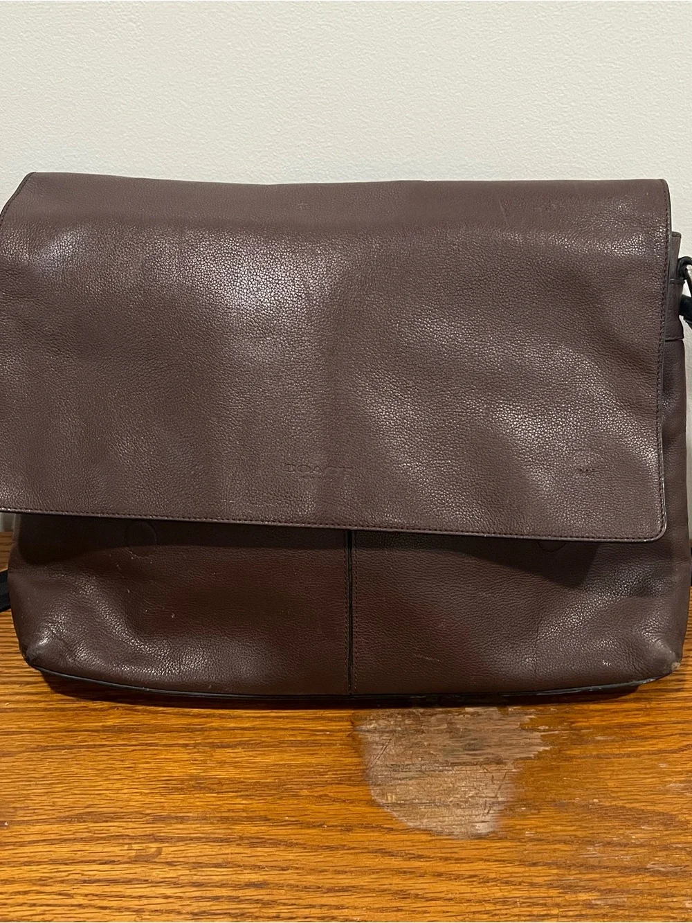 Coach Men's Brown Pebbled Leather Messenger Crossbody Bag Striped Strap